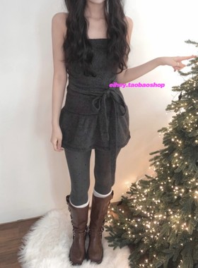 eihey诶嘿25新款美式绑带百搭修身打底内搭一字针织抹胸连衣裙女