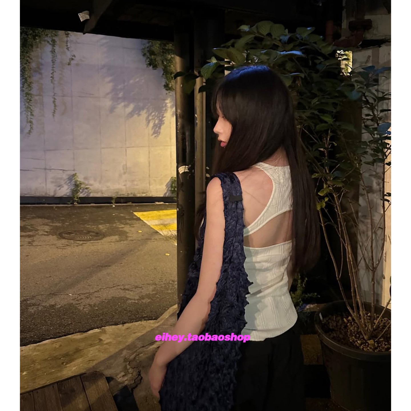 eihey诶嘿夏季纯欲辣妹设计感镂空露背上衣女修身显瘦工字背心女