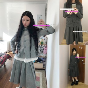 eihey诶嘿25秋季 日系学院复古娃娃领外套上衣宽松百搭百褶半身裙
