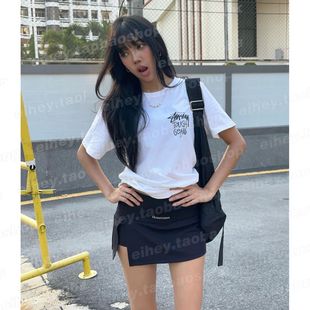 eihey诶嘿辣妹风字母印花侧开叉不规则设计感a字裙半身裙短裙裙裤