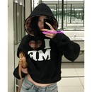 eihey诶嘿秋冬韩系爱心格纹加绒连帽卫衣女松弛宽松外套帽衫 上衣