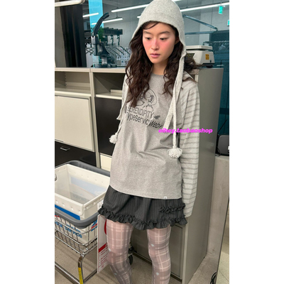 eihey诶嘿25秋季可爱印花拼色插肩袖百搭时尚宽松圆领长袖T恤女