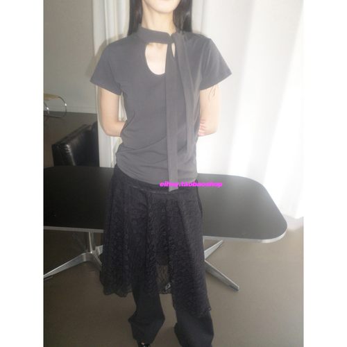 eihey诶嘿小众个性设计夏季新款绑带领口镂空设计感弹力显瘦短袖