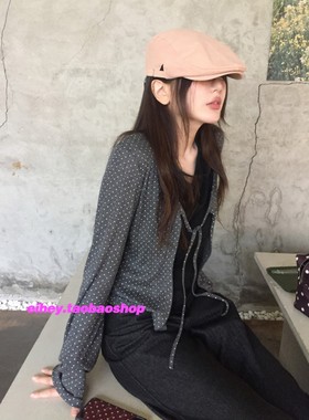 eihey诶嘿2025早秋V领系绳圆点长袖防晒慵懒风开衫罩衫外搭上衣女