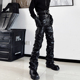 欧美街头褶皱堆积感皮裤 子亚文化设计 男女赛博朋克摇滚PU直筒长裤