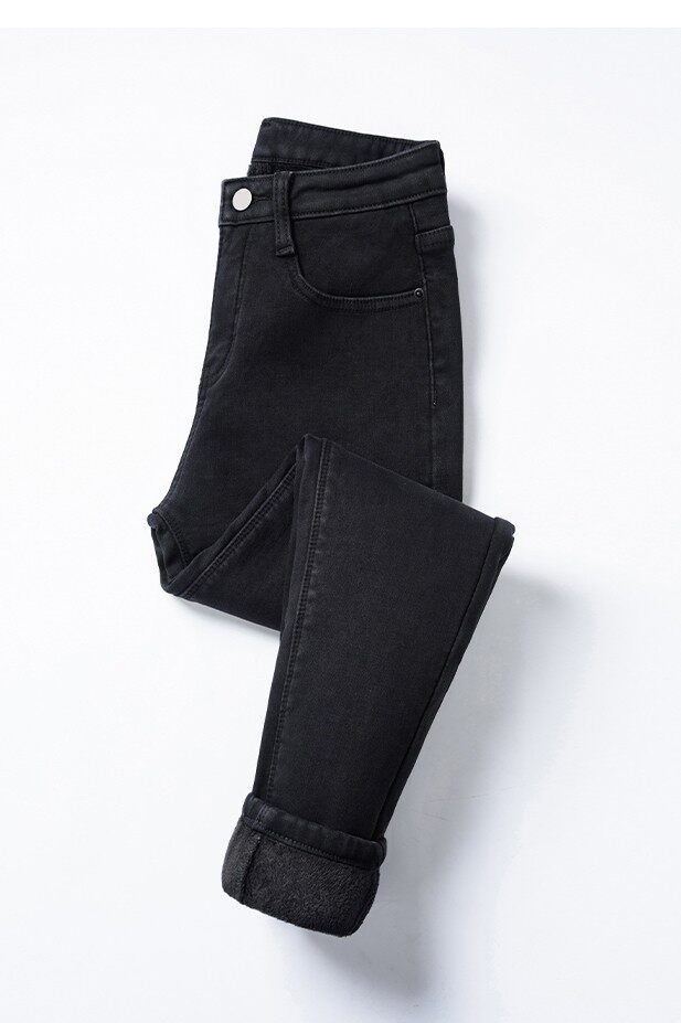 SMOKY GRAY PLUS VELVET JEANS WOMENS SMALL FEET PENCIL PANTS KOREAN VERSION OF HIGH WAIST WINTER WARMTH THICK STRETCH TIGHT TROUSERS