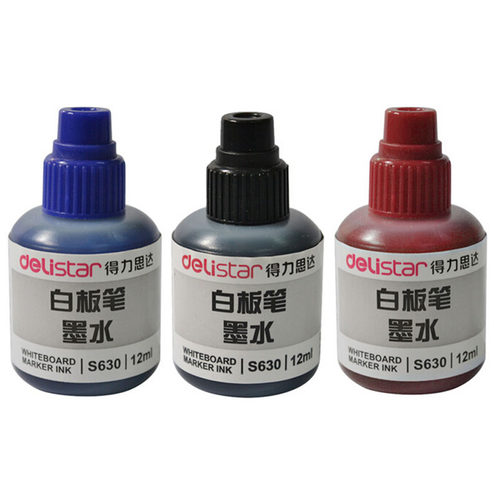 得力白板笔墨水S630可擦水性白板笔水添加补充液易擦黑色蓝色红色
