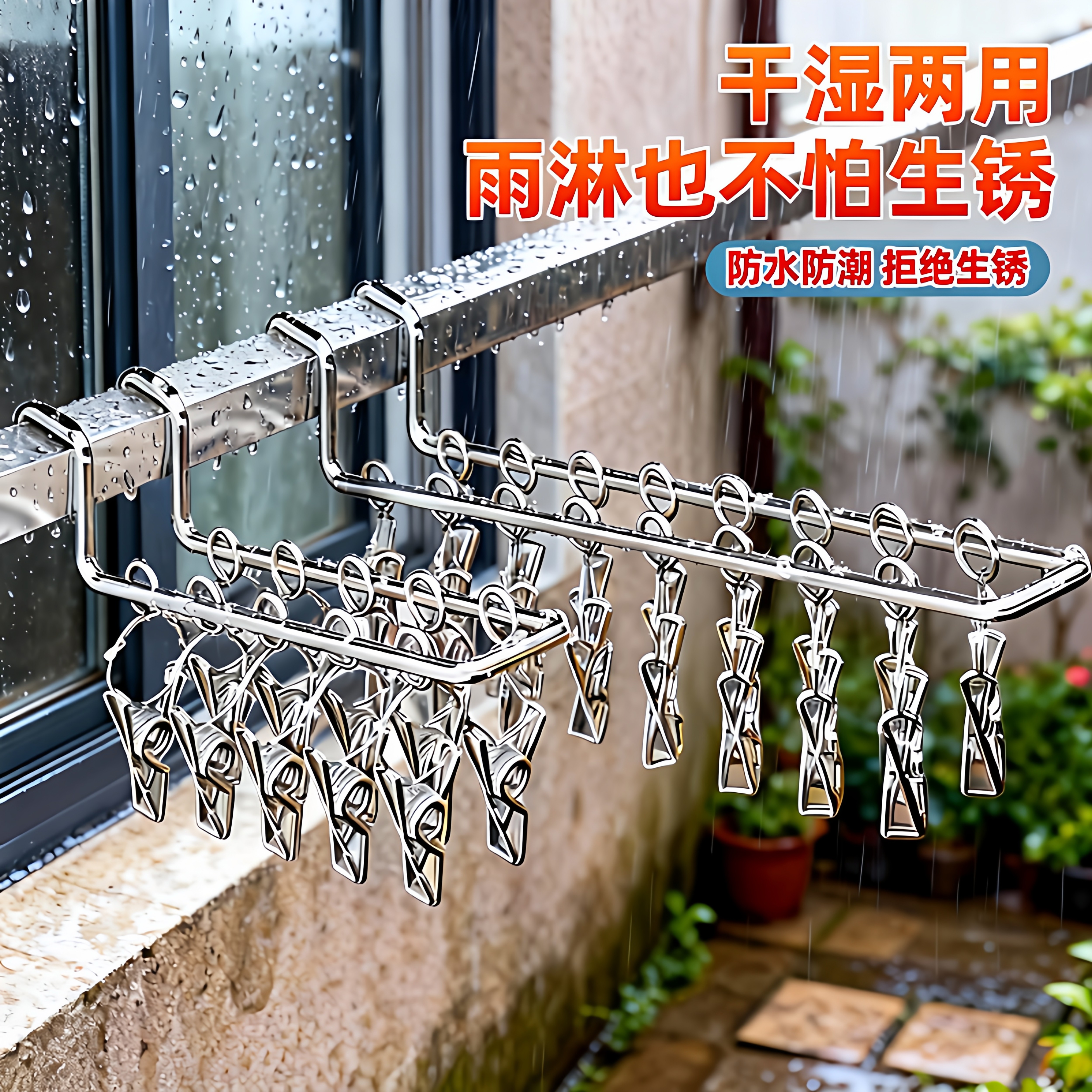 不锈钢晾衣架夹子阳台窗户晒袜防盗网窗外免打孔内衣内裤晾晒神器,收纳整理,小型晾晒架,淘宝优惠券,粉丝福利购,淘宝优惠卷
