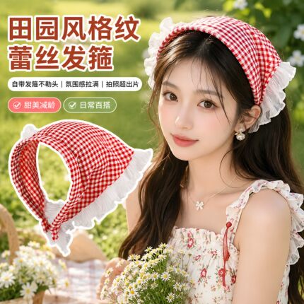 绿色蕾丝发箍款田园风公主包头三角巾海边度假拍照日常百搭发饰