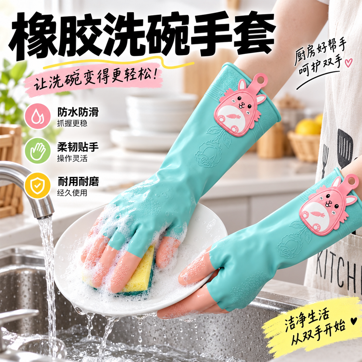 洗碗手套厨房洗衣服胶皮防水防油清洁耐用女乳胶家务专用乳胶手套