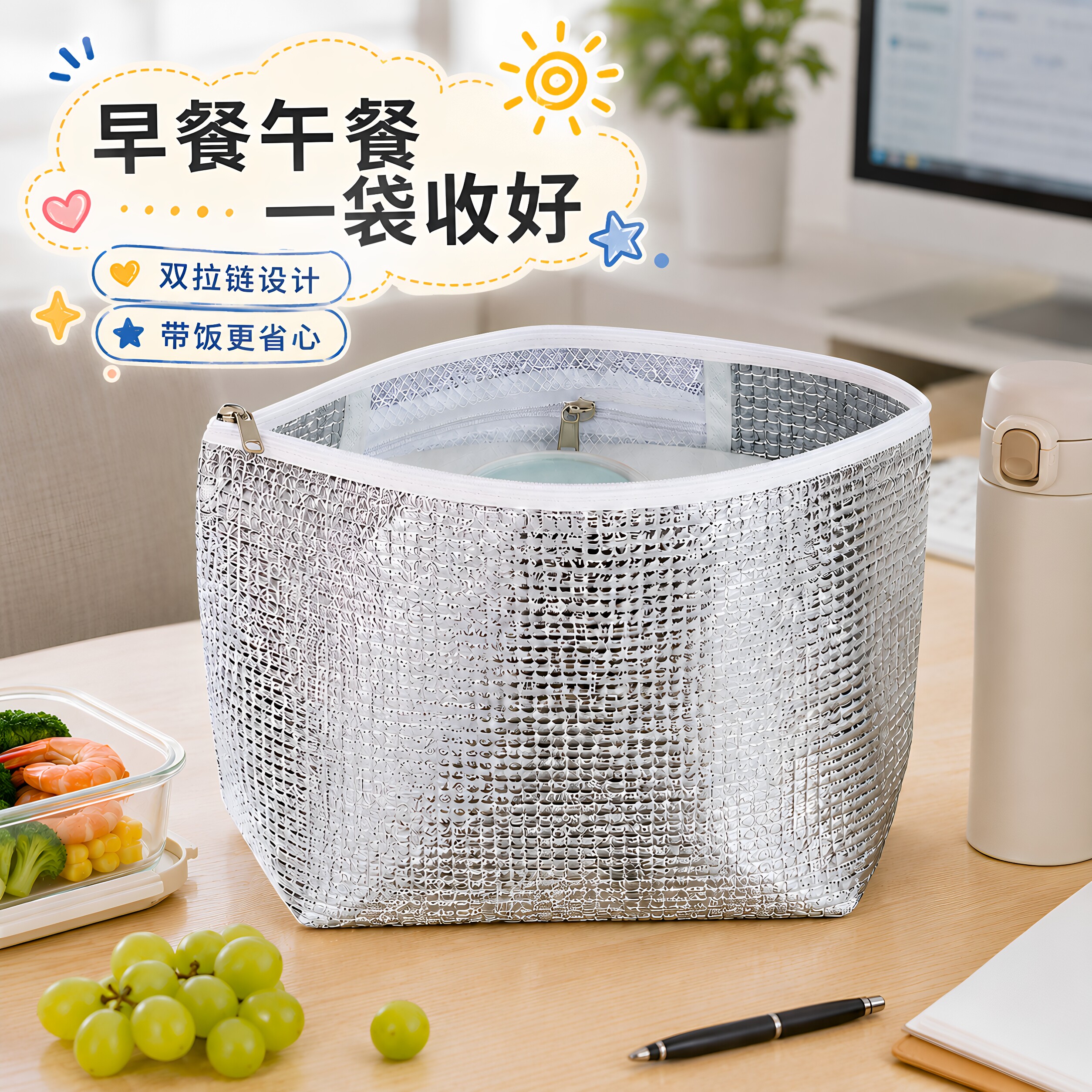 加厚防水拉链便当保温袋
