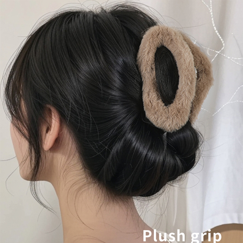 云朵大号毛绒抓夹少女后脑勺盘发鲨鱼夹子纯色简约百搭发卡头饰女