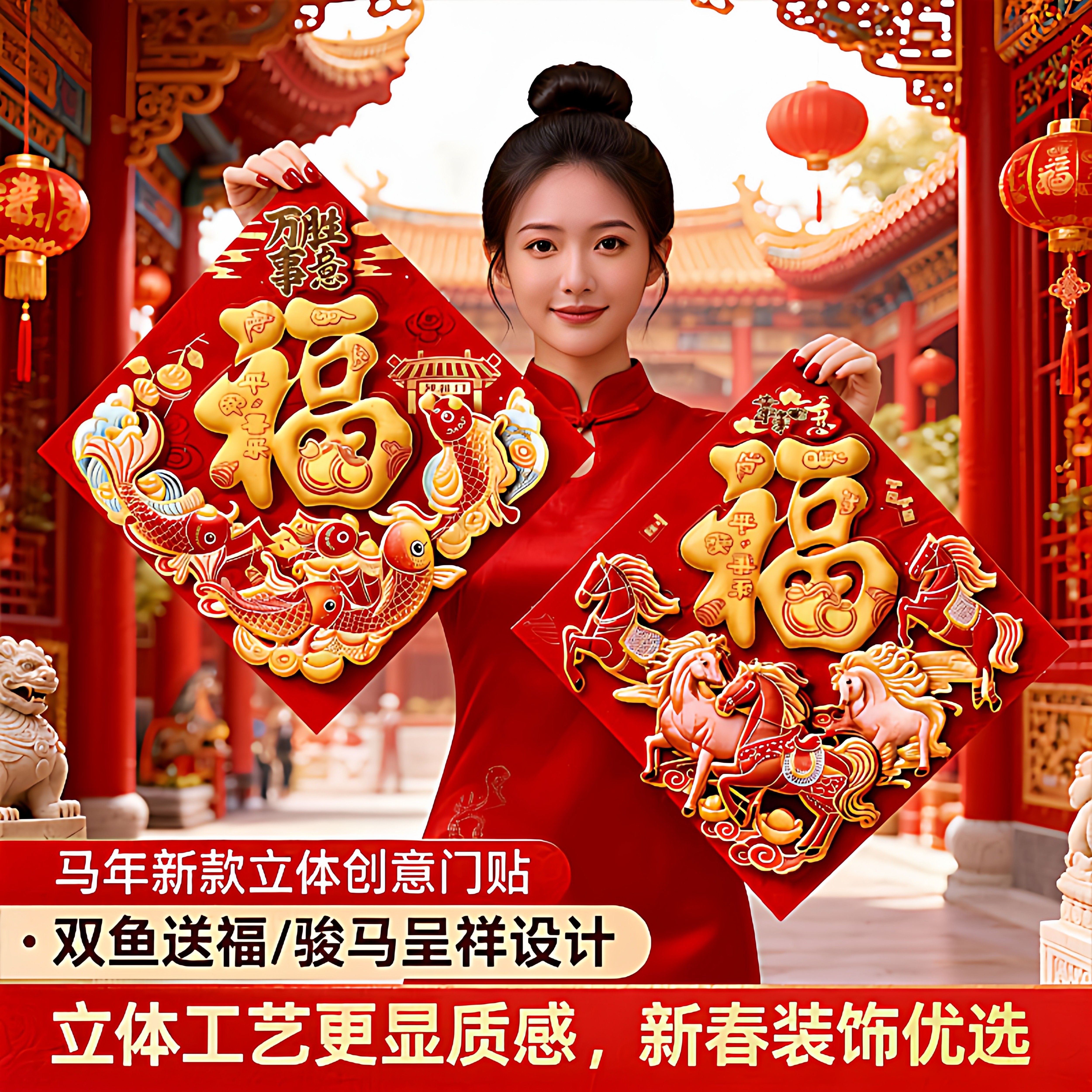 2026马年新款福字贴春节新年入户门大门高端立体植绒福字门贴装饰,节庆用品/礼品,福字/窗花/窗贴,淘宝优惠券,粉丝福利购,淘宝优惠卷