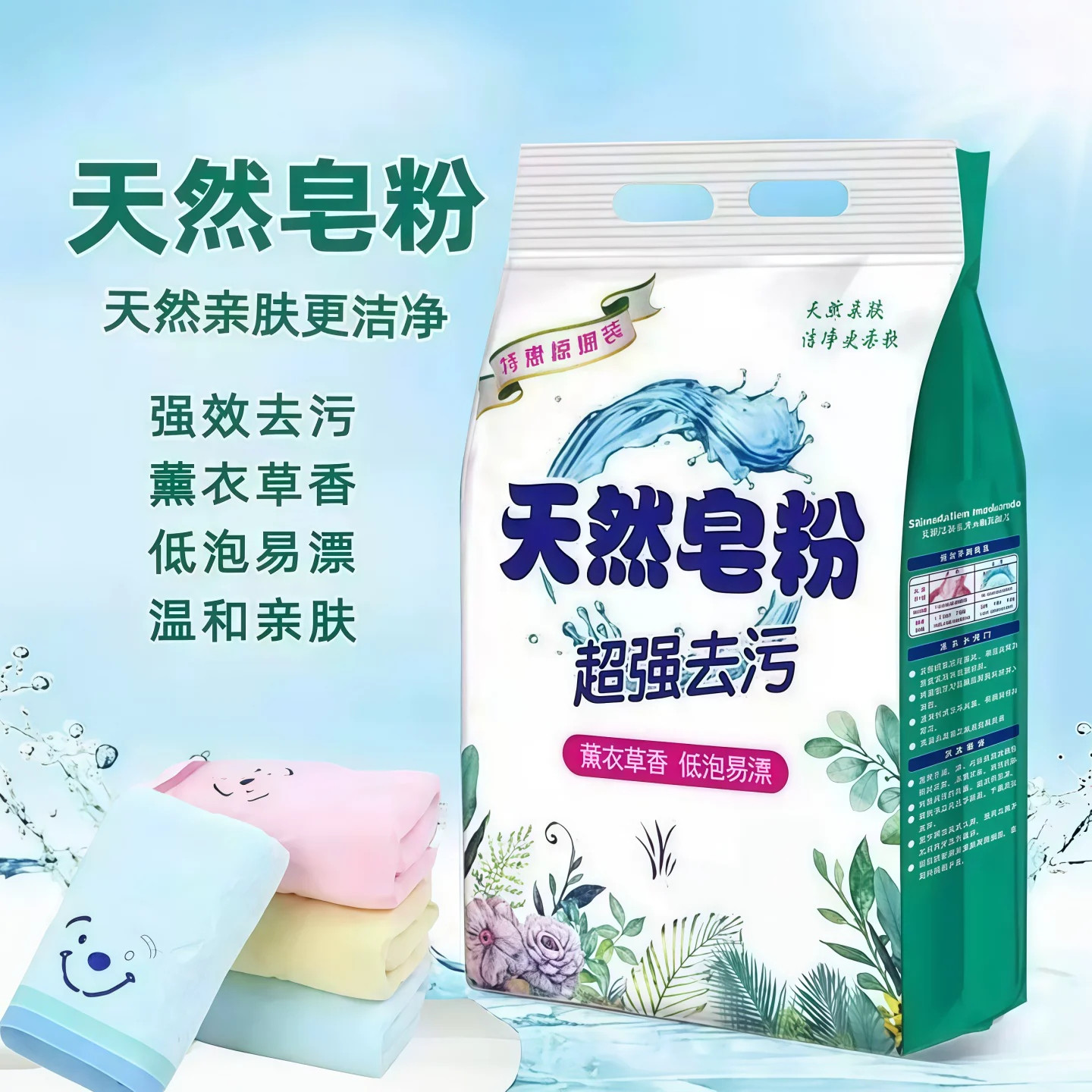天然皂粉洗衣粉去污去渍家庭装净白去渍温和不刺激深层去污除螨