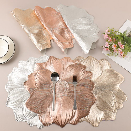 轻奢荷花防滑餐垫PVC隔热垫酒店家用西餐盘垫ins风桌垫碗垫装饰垫