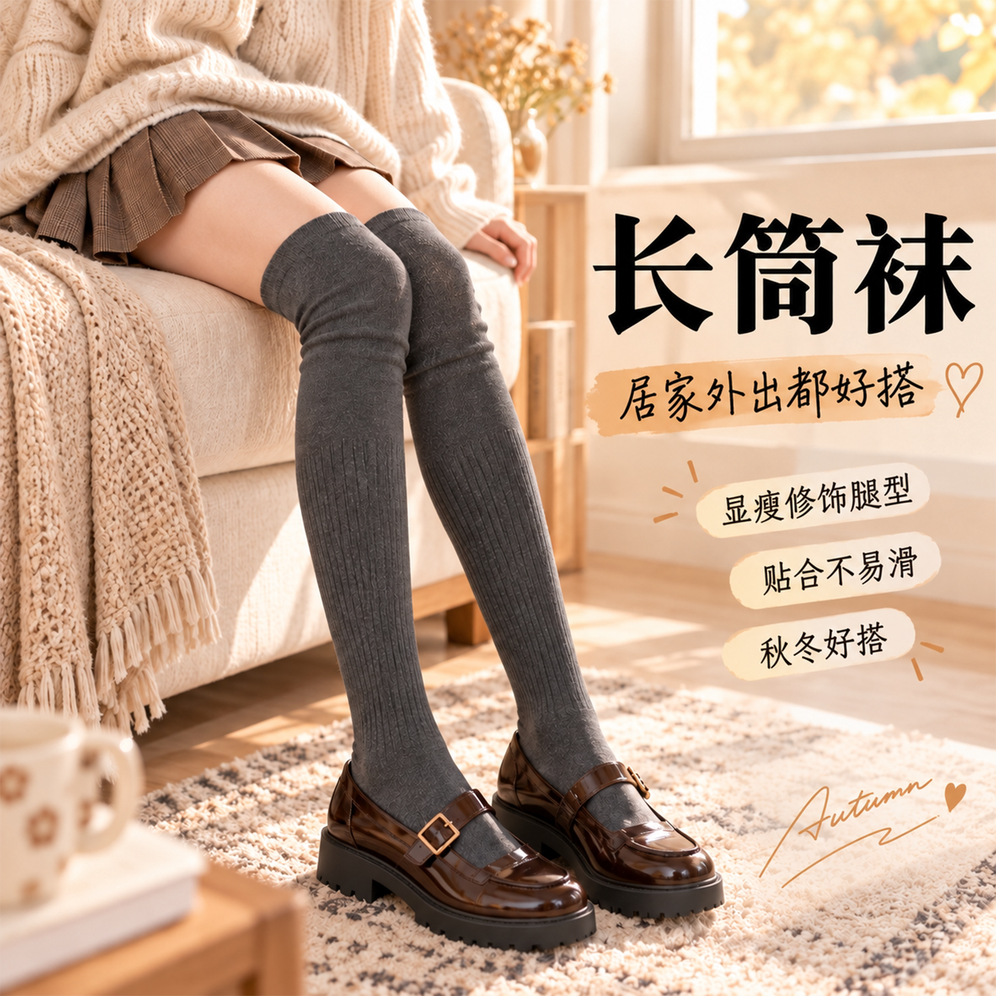 过膝袜子女士秋冬季高筒堆堆袜秋天小腿袜jk长筒袜配靴子