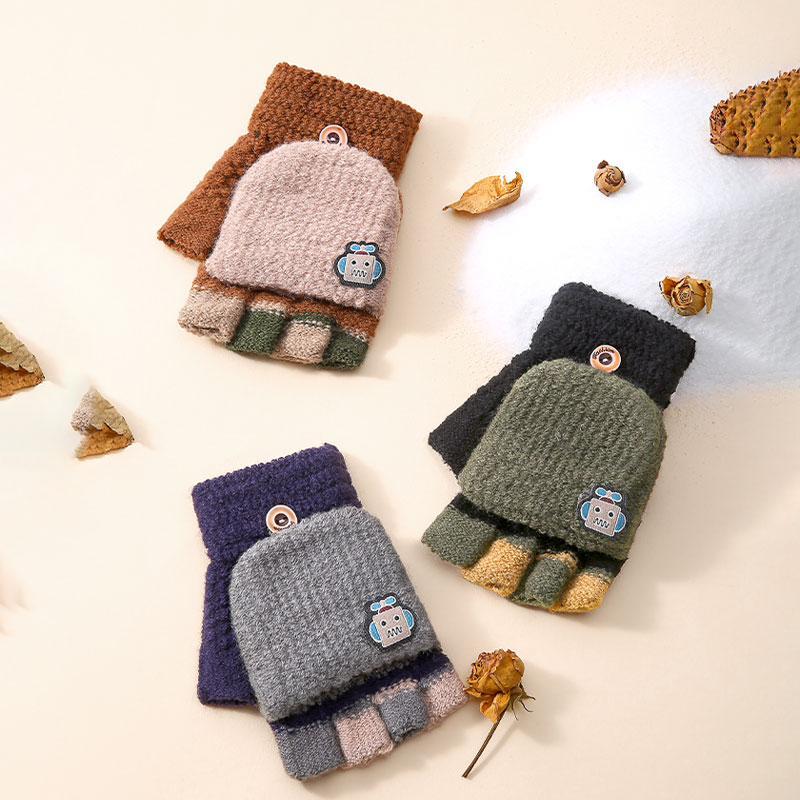 秋冬款儿童翻盖半指保暖手套