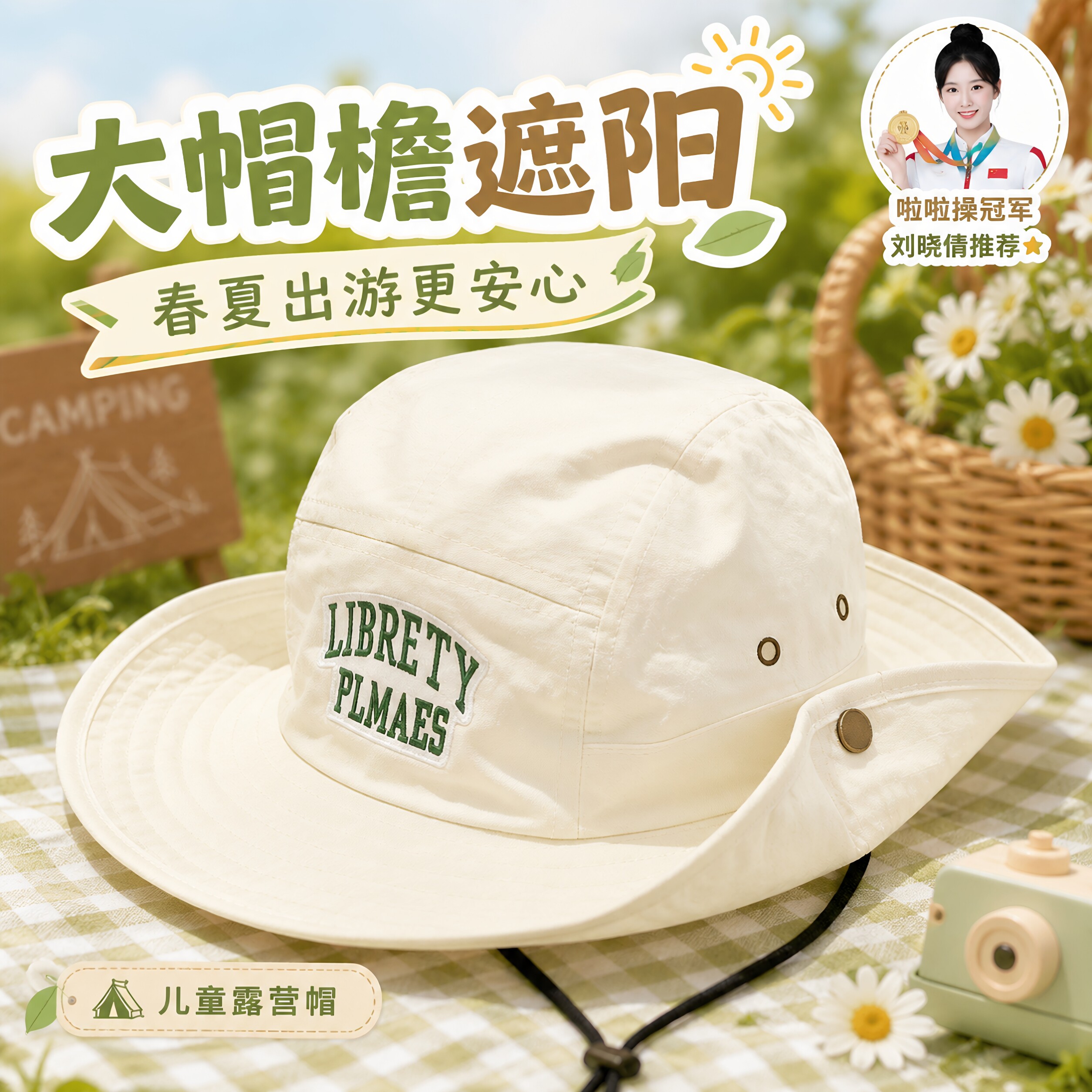 儿童户外遮阳帽子春夏薄款男女宝宝大檐露营出游速干太阳帽夏