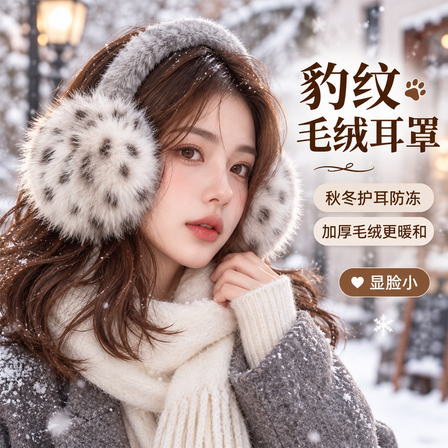 豹纹毛绒耳罩女冬季毛茸茸耳包耳套骑车防冻防寒保暖耳暖耳捂子