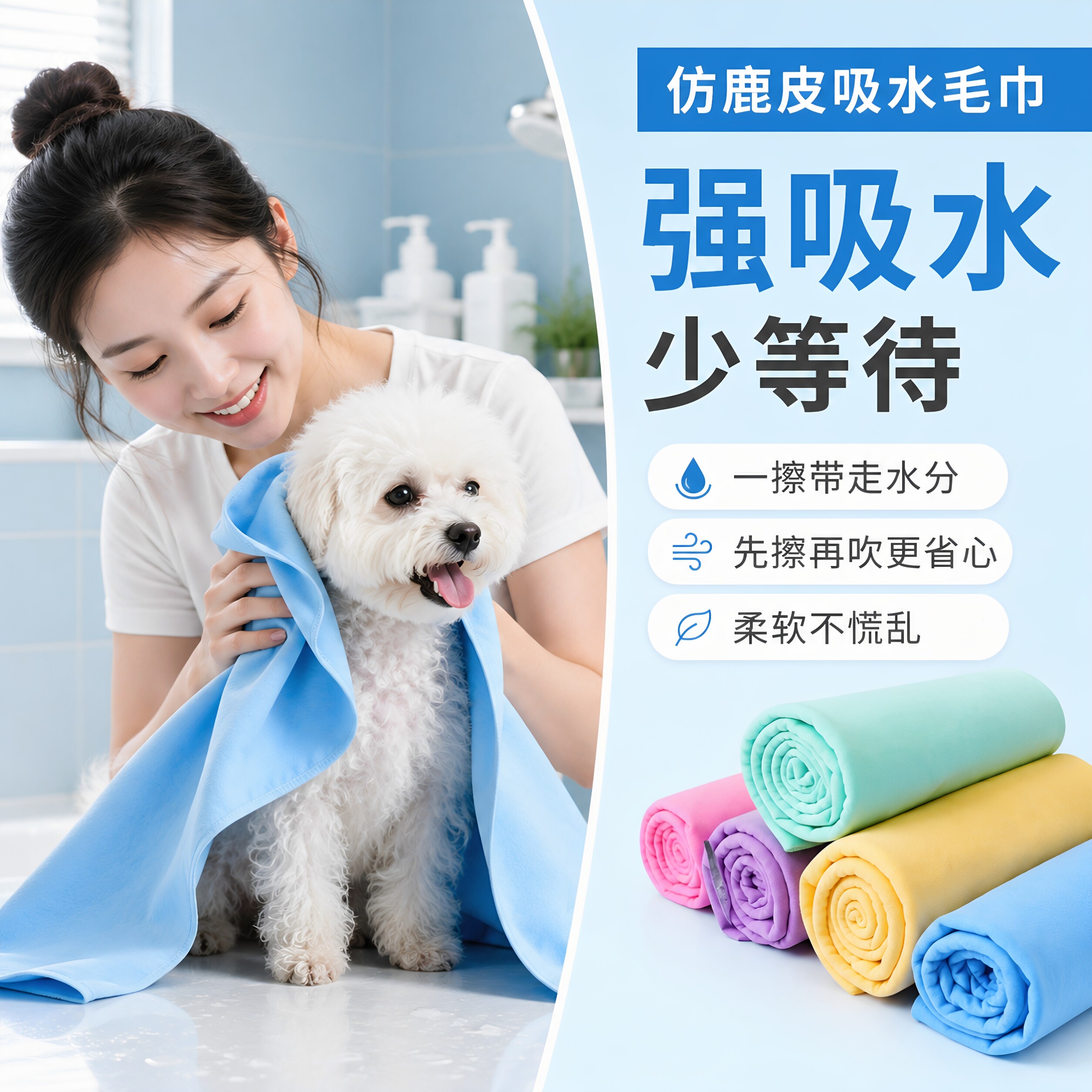 狗狗洗澡吸水毛巾仿鹿皮宠物强吸水快干猫猫不粘毛专用浴巾