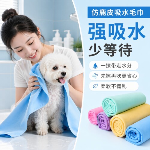 狗狗洗澡吸水毛巾仿鹿皮宠物强吸水快干猫猫不粘毛专用浴巾