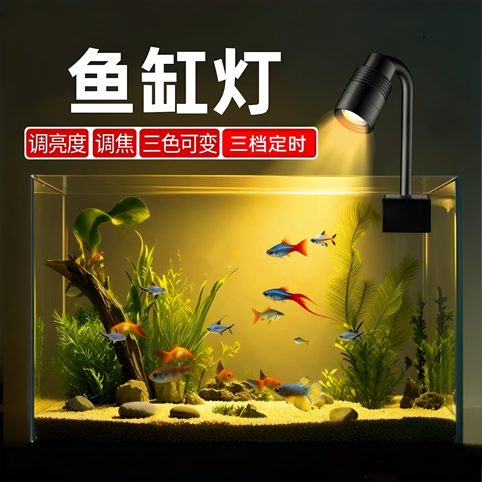 水族箱照明灯led水草灯筒灯乌龟灯南美射灯变色鱼缸灯变焦原生缸