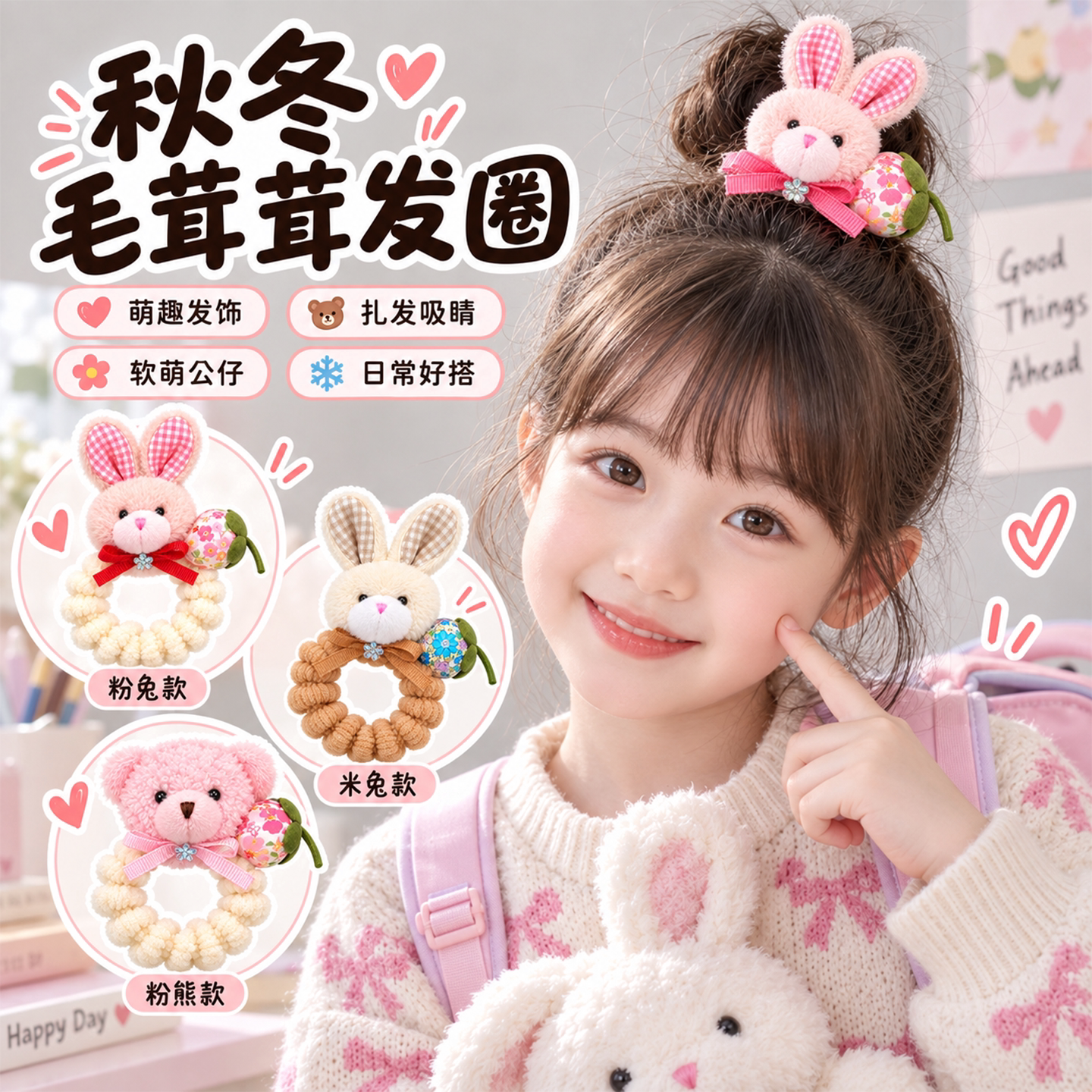 儿童可爱毛绒兔子发圈