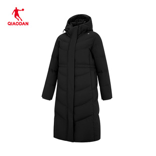 乔丹2025新款羽绒服女收腰长款加厚连帽保暖鸭绒外套QDEGM2261007
