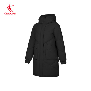 乔丹防风中长款羽绒服女宽松可拆卸帽冬季新款商场同款防泼水外套