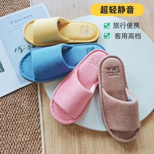 外贸原单四季客用拖鞋纯棉透气超轻旅行便携防臭高档薄底来客拖男