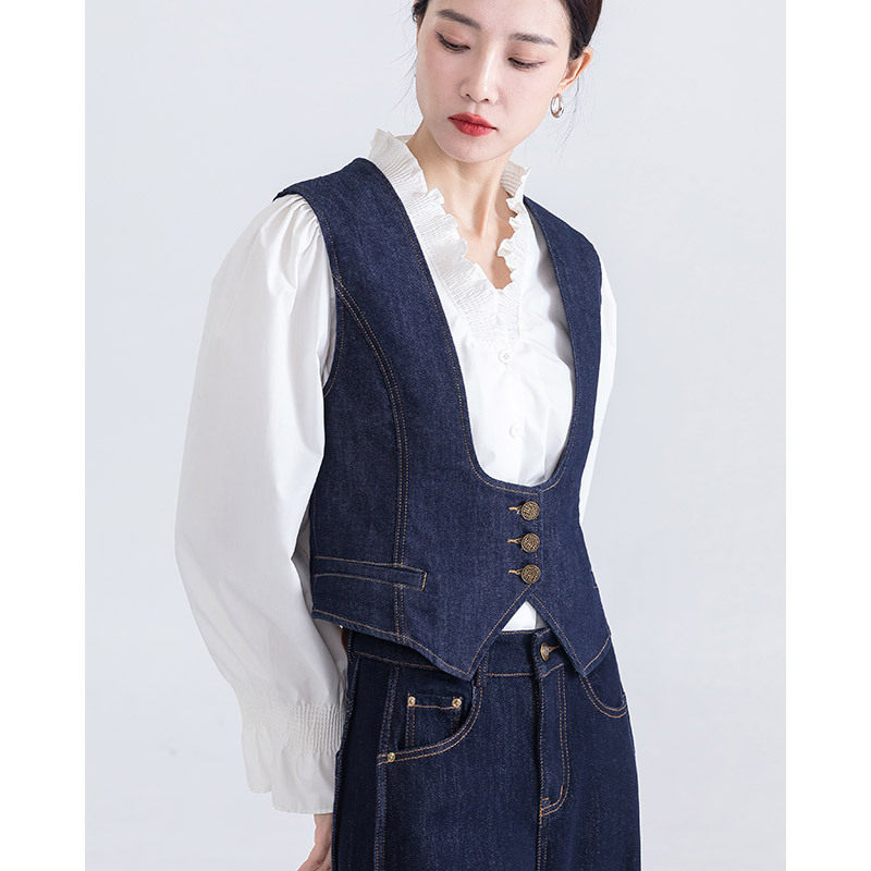 新款高腰牛仔裤百搭显瘦阔腿牛仔裤女微喇叭时髦丹宁牛仔马甲女款