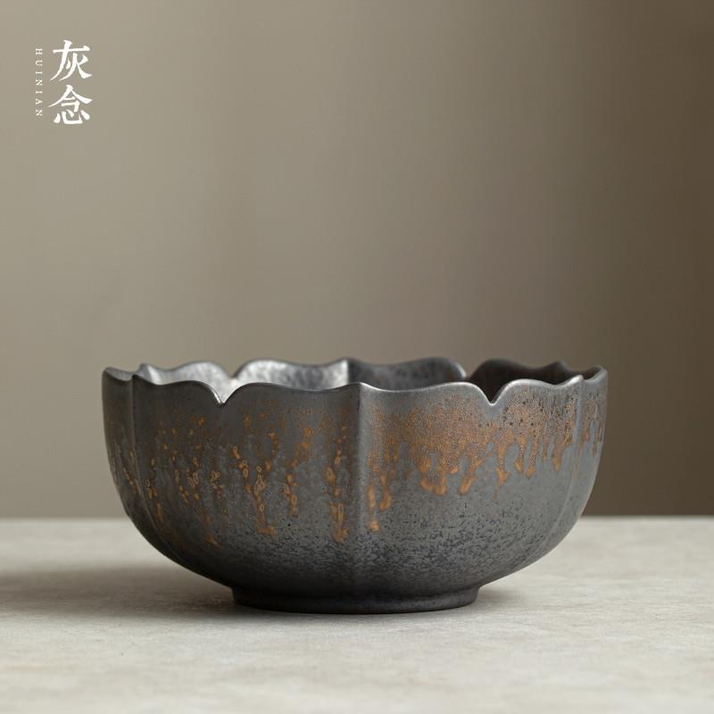 灰念鎏金釉莲花茶洗家用粗陶茶渣缸茶水缸茶具配件废水桶水盂水洗