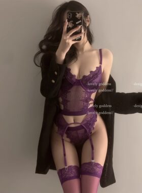 紫色蕾丝性感塑身连体衣女夏季束腰薄款内衣套装2026新款