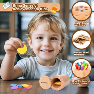 Montessori Toys for Toddlers Wooden 3 in 1 Color Sort Cup E