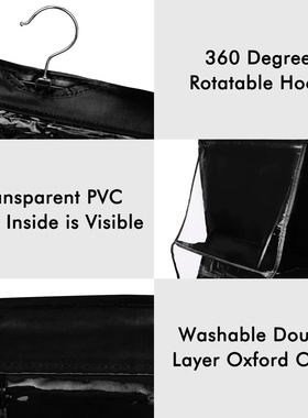 Black Handbag Hanging Organizer With 6 Pockets Foldable Oxf