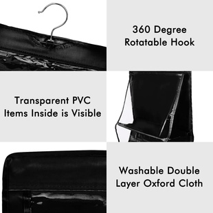Black Handbag Hanging Organizer With 6 Pockets Foldable Oxf