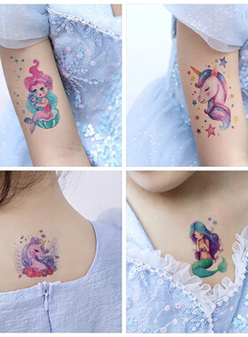 12 Sheets Glitter Unicorn Mermaid Temporary Tattoo Stickers