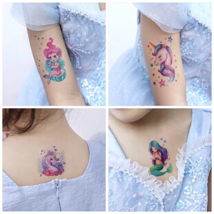 12 Sheets Glitter Unicorn Mermaid Temporary Tattoo Stickers