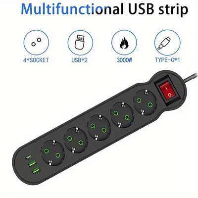 EU Plug Power Strip 2/3/4/5 Outlet Multitap Extension 10A w