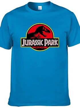 2023Jurassic Park T Shirt Men 100% Cotton Printed T-Shirt C