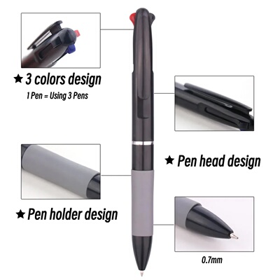 3 in 1 Red/Black/Blue Ink Color 0.7mm Student Ballpoint Pen