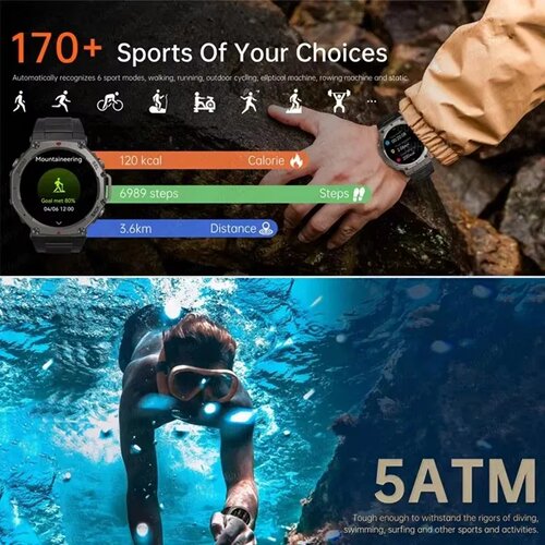 T-Rex 3 Ultra GPS Smart Watch 5 ATM Waterproof Built-in Dua