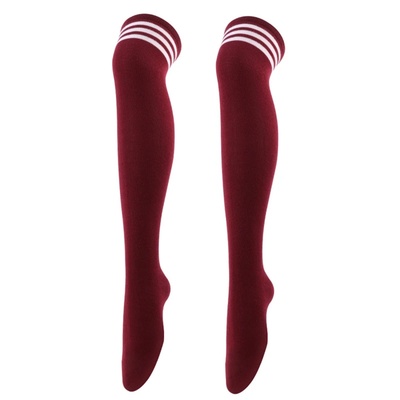 New Sexy Long Socks Solid Color Striped Women Over Knee Thi