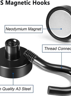 Black Magnetic Hooks, 25Lbs Strong Heavy Duty Cruise Magnet