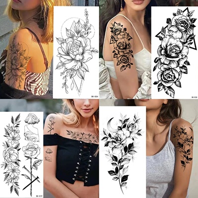 Waterproof Temporary Tattoo Sticker Flowers Roses Lilies Pe