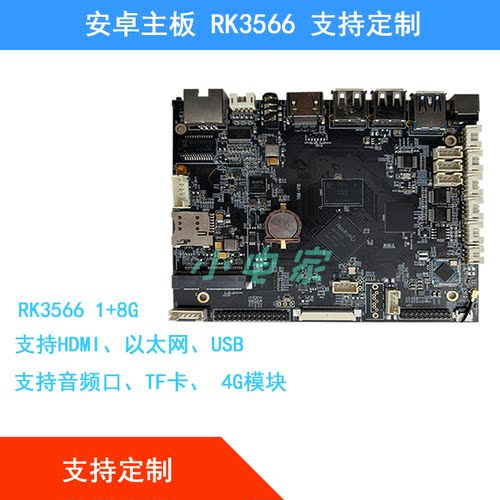 安卓主板RK3566 1+8G 支持HDMI/以太网/USB/音频口/TF卡/4g模块【