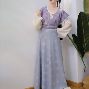 青青子衿原创【青芷】唐制褙子复原款汉服女夏唐圆领齐腰八破长裙