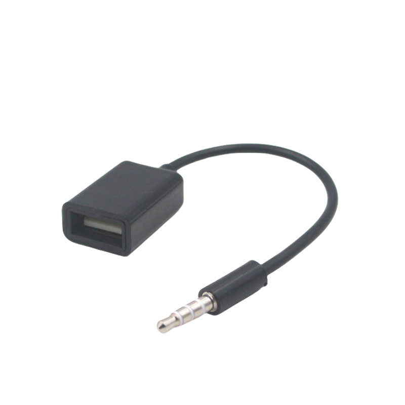 适用汽车圆孔3.5转USB母口转接线35mm圆头车载OTG音频线aux转USB