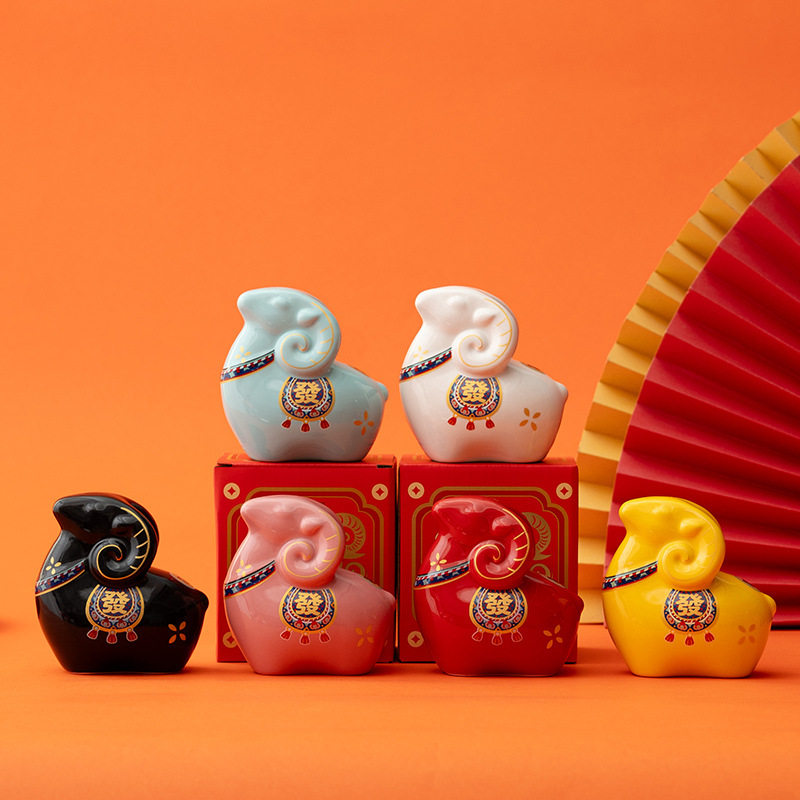 羊年摆件吉祥物创意陶瓷储钱罐摆件存钱罐收银台店铺开业家居礼品