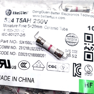 BETTEL 524 T5AH 250V 5X20 250VAC 陶瓷 带脚 保险丝 5A 慢熔断